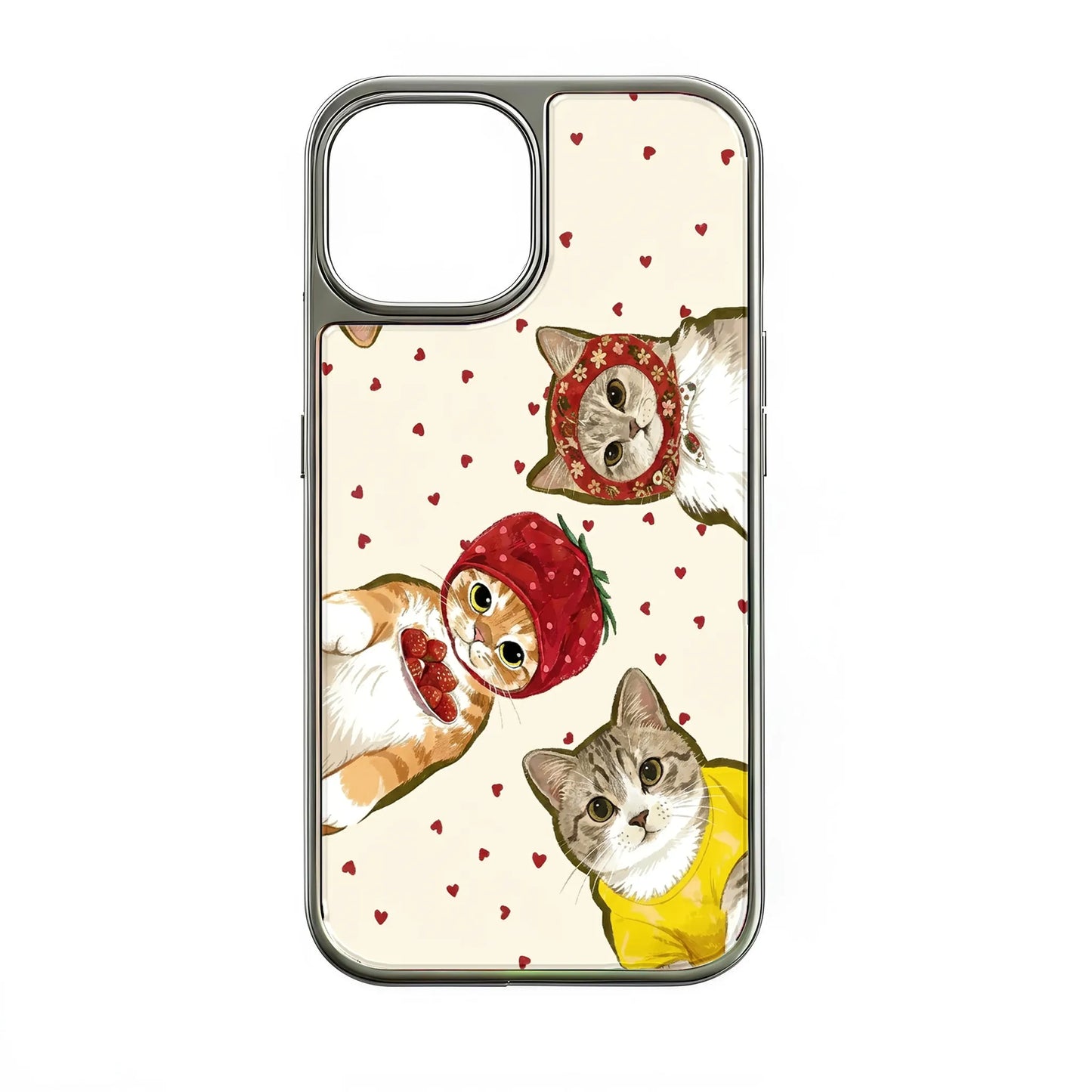 Holographic Chrome Cat Phone Case - Cute Kitties with Hearts