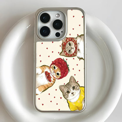 Holographic Chrome Cat Phone Case - Cute Kitties with Hearts