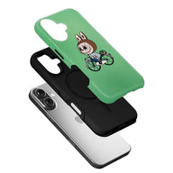 Funda para teléfono con bicicleta y conejito de dibujos animados