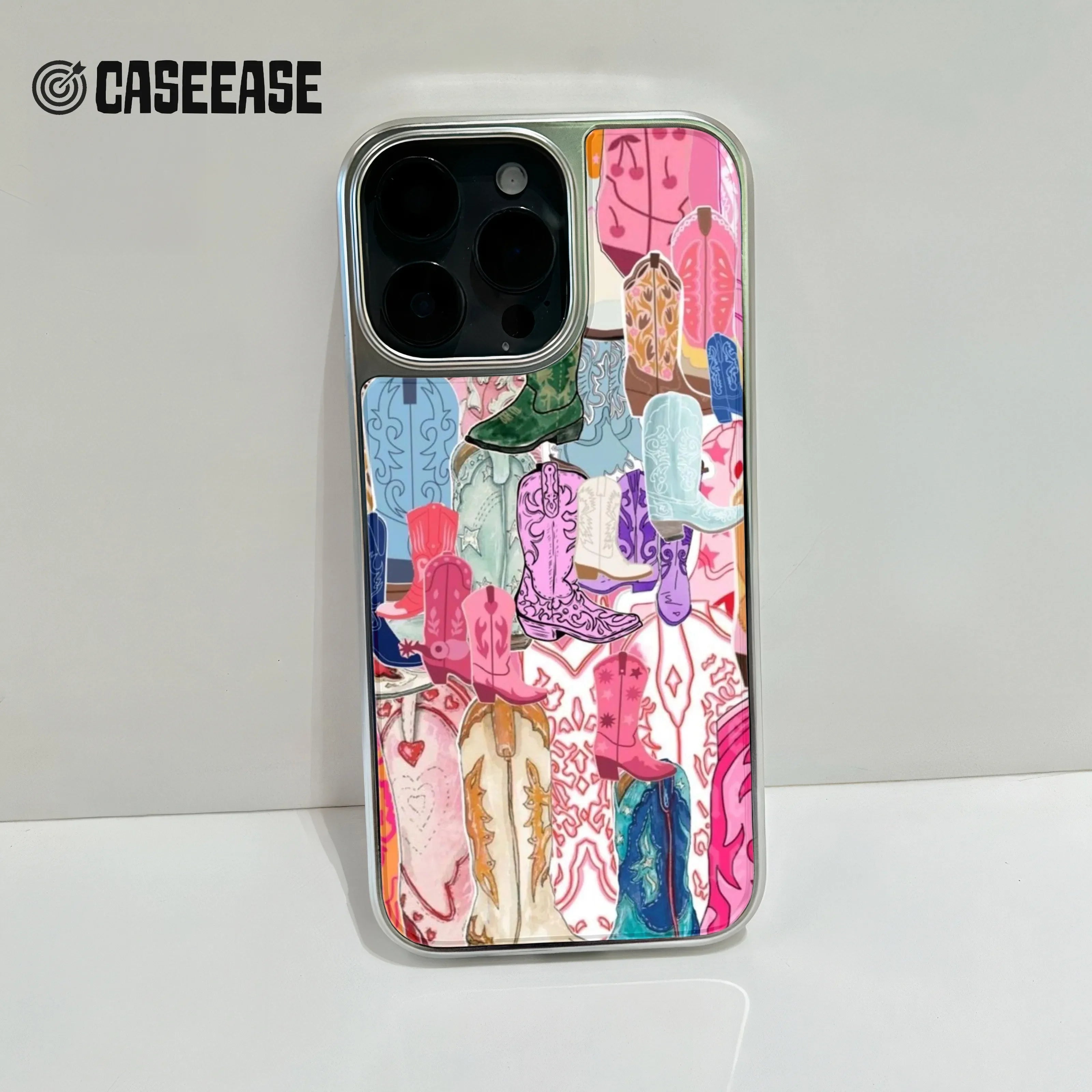 Holographic Chrome Cowboy Boots Phone Case - Vivid Western Design