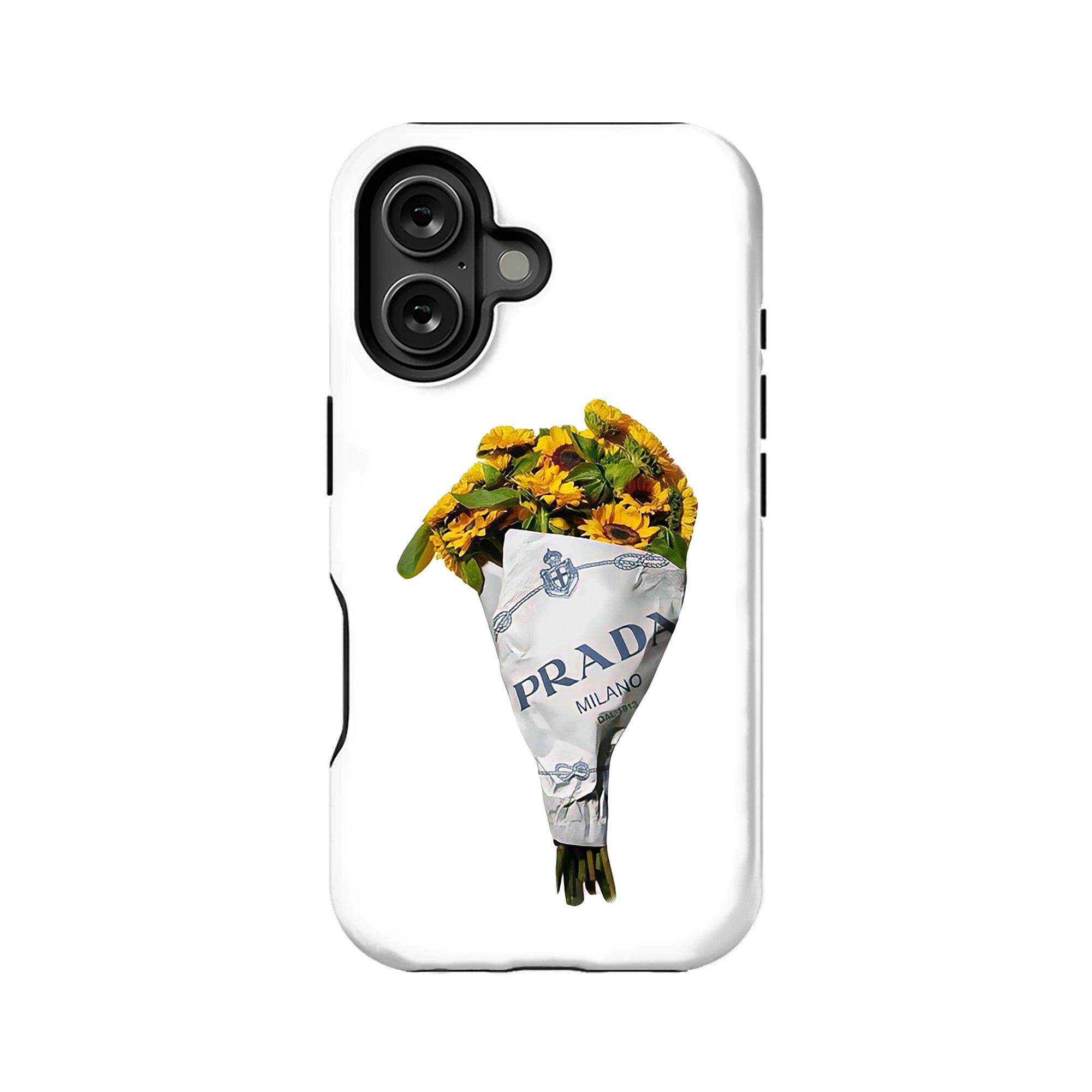 Elegante funda para teléfono con ramo de girasoles – Diseño Prada de lujo
