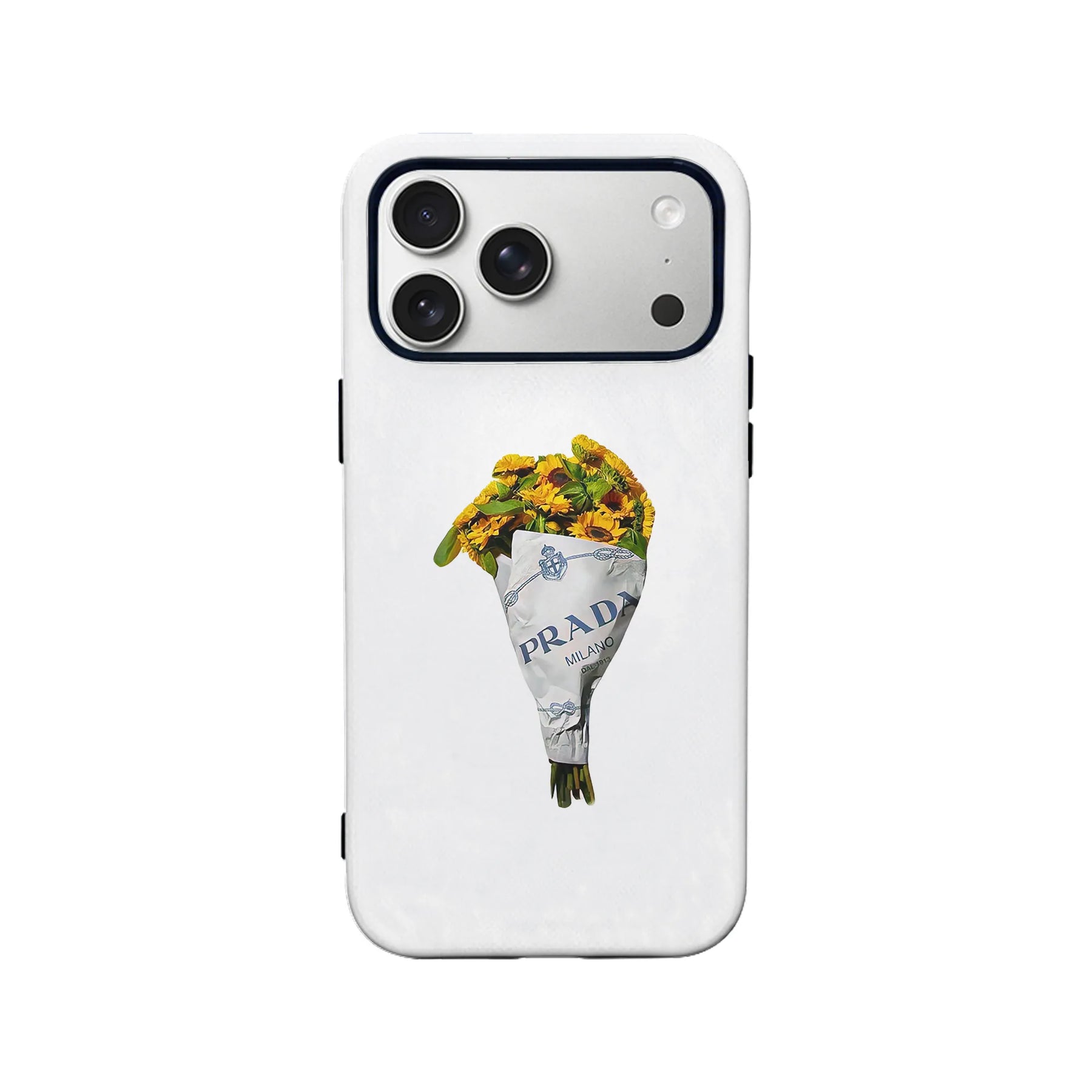 Elegante funda para teléfono con ramo de girasoles – Diseño Prada de lujo