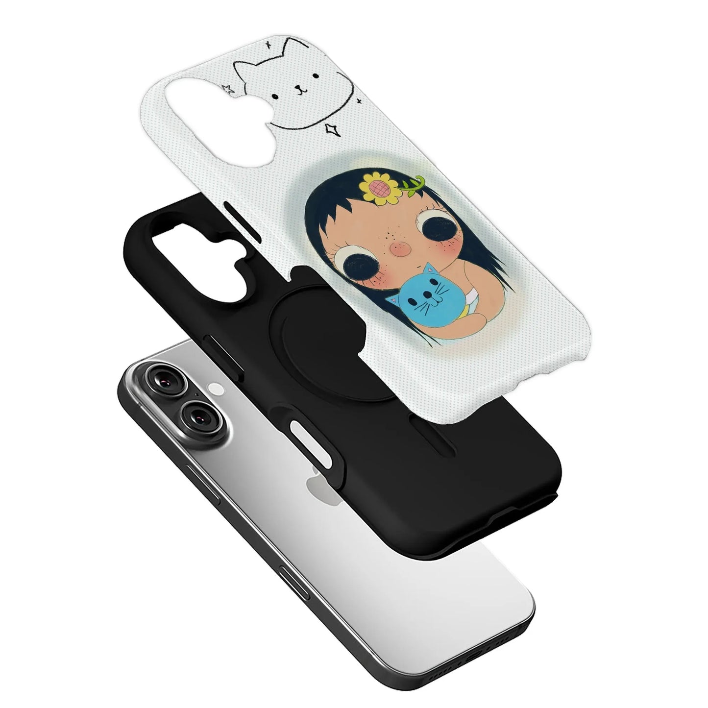 Cute Cat and Girl Phone Case
