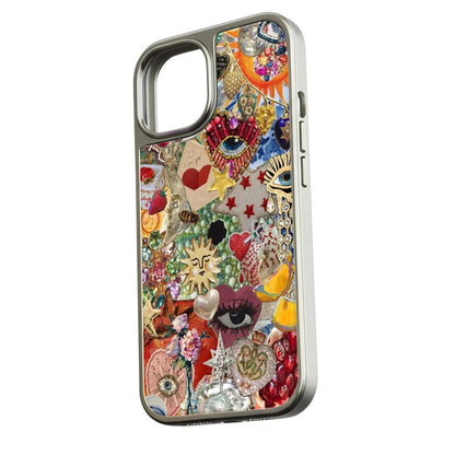 Holographic Chrome Phone Case - Artistic Collage Design