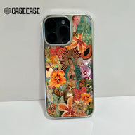 Funda holográfica cromada para teléfono: diseño floral y cultural colorido
