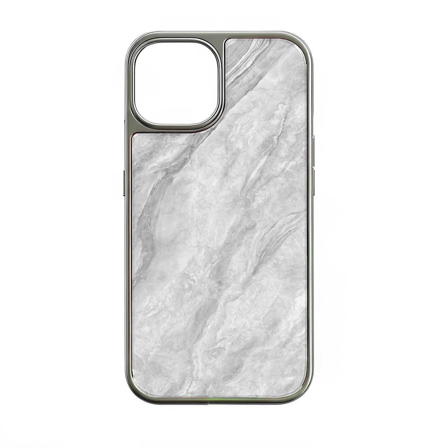 Holographic Chrome iPhone 15 Pro Marble Case - Elegant Grey Finish