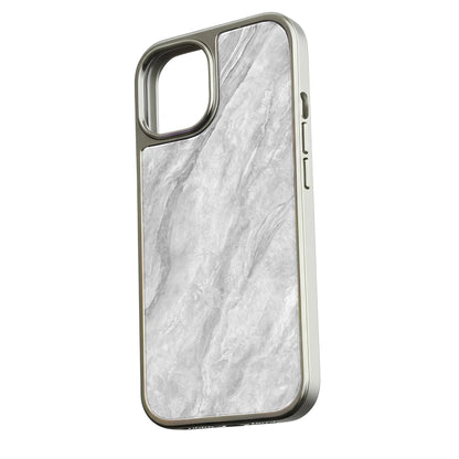 Holographic Chrome iPhone 15 Pro Marble Case - Elegant Grey Finish