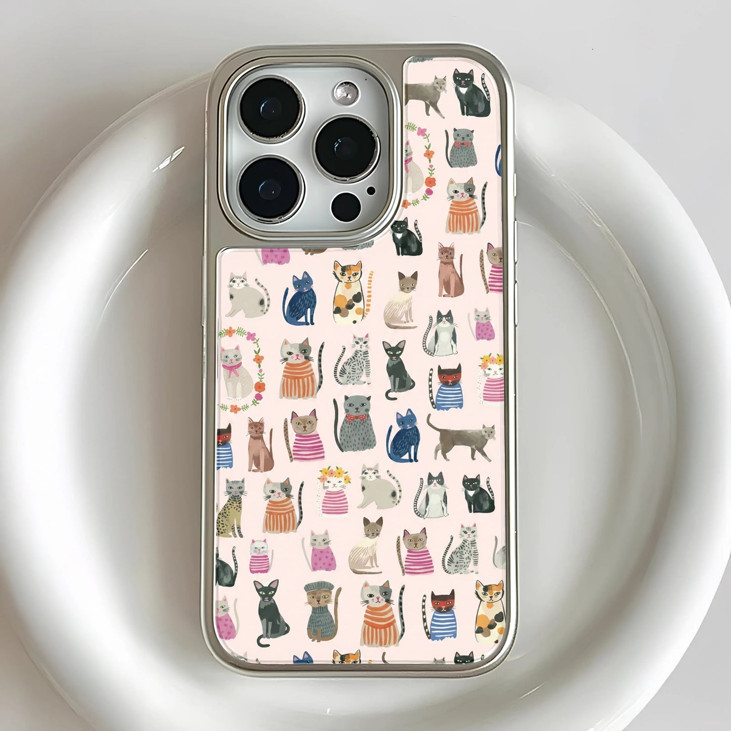 Holographic Chrome Cat Phone Case - Whimsical Feline Design