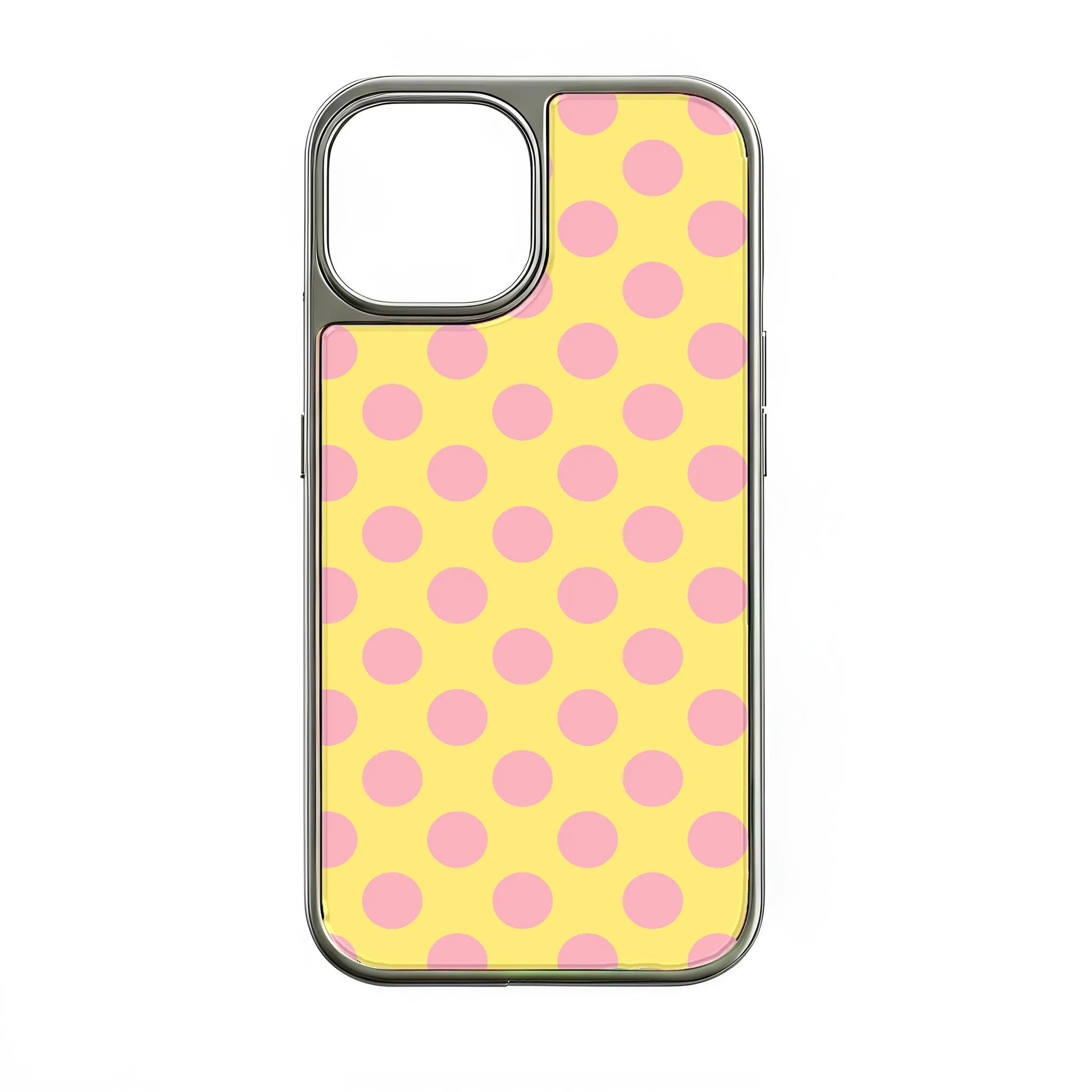 Funda para teléfono holográfica con lunares cromados - Amarillo brillante con puntos rosas
