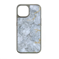 Holographic Chrome iPhone 14 Pro Phone Case - Elegant Marble Design with Gold Accents