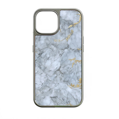 Holographic Chrome iPhone 14 Pro Phone Case - Elegant Marble Design with Gold Accents