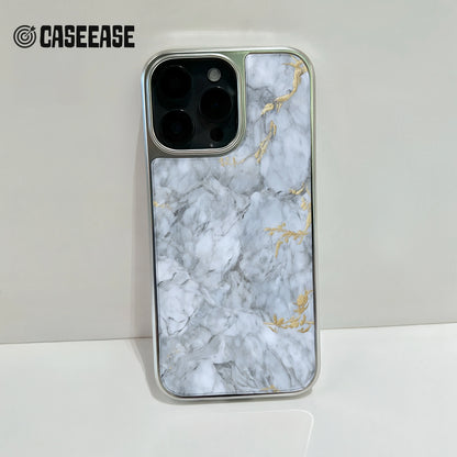 Holographic Chrome iPhone 14 Pro Phone Case - Elegant Marble Design with Gold Accents