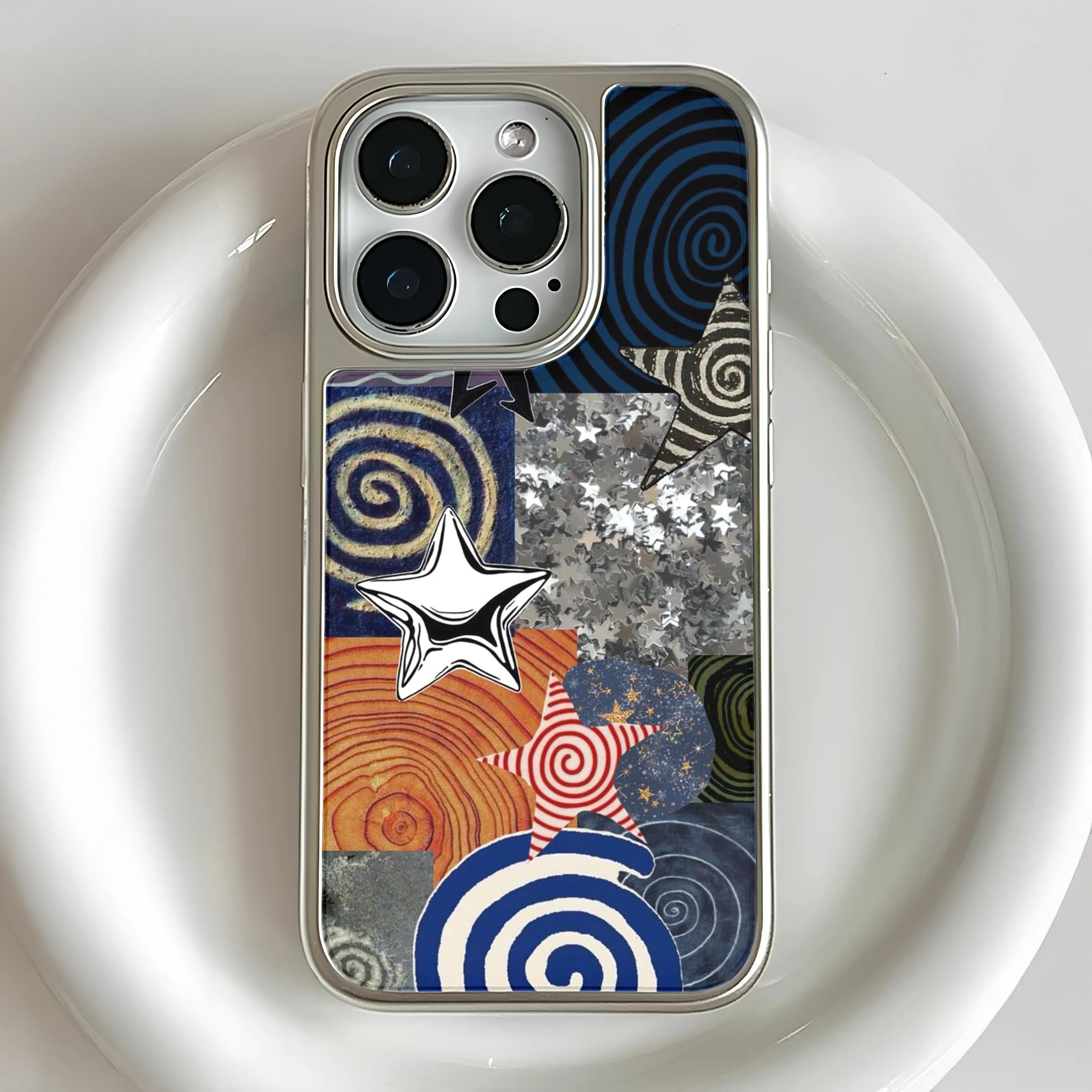 Holographic Chrome Phone Case - Starry Patterns & Metallic Shine