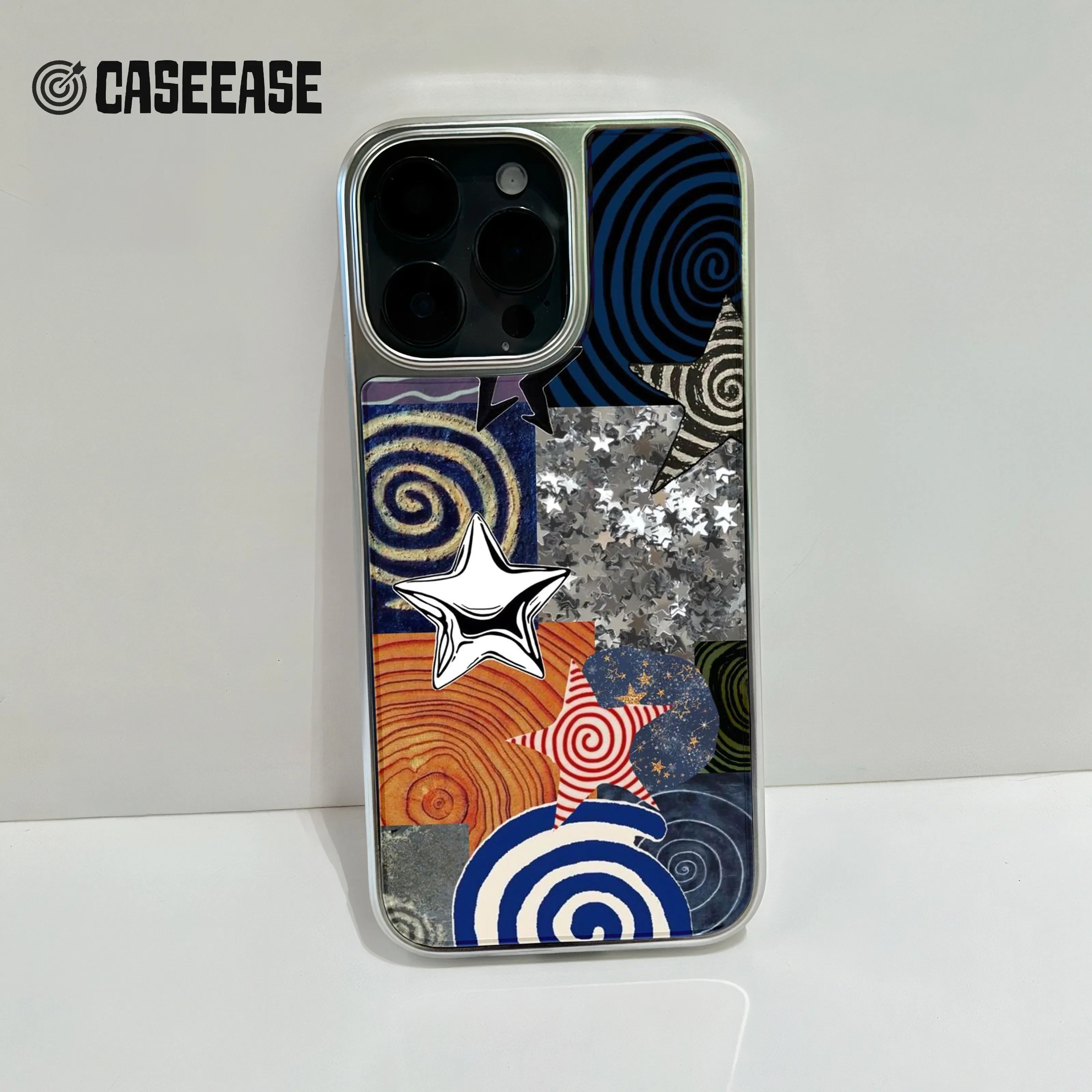 Holographic Chrome Phone Case - Starry Patterns & Metallic Shine