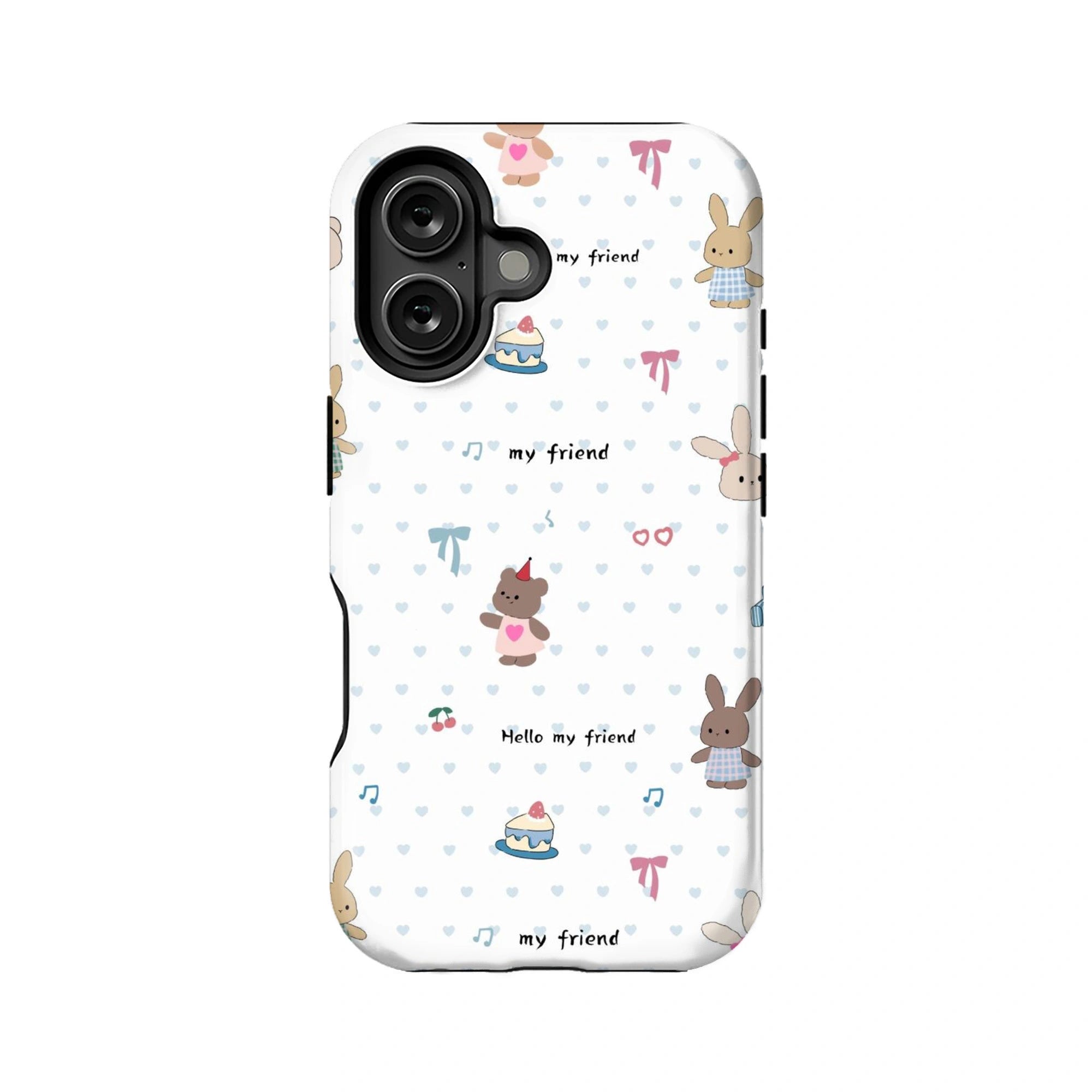 Bonita funda para teléfono con diseño de conejito y oso: "Hola, amigo"