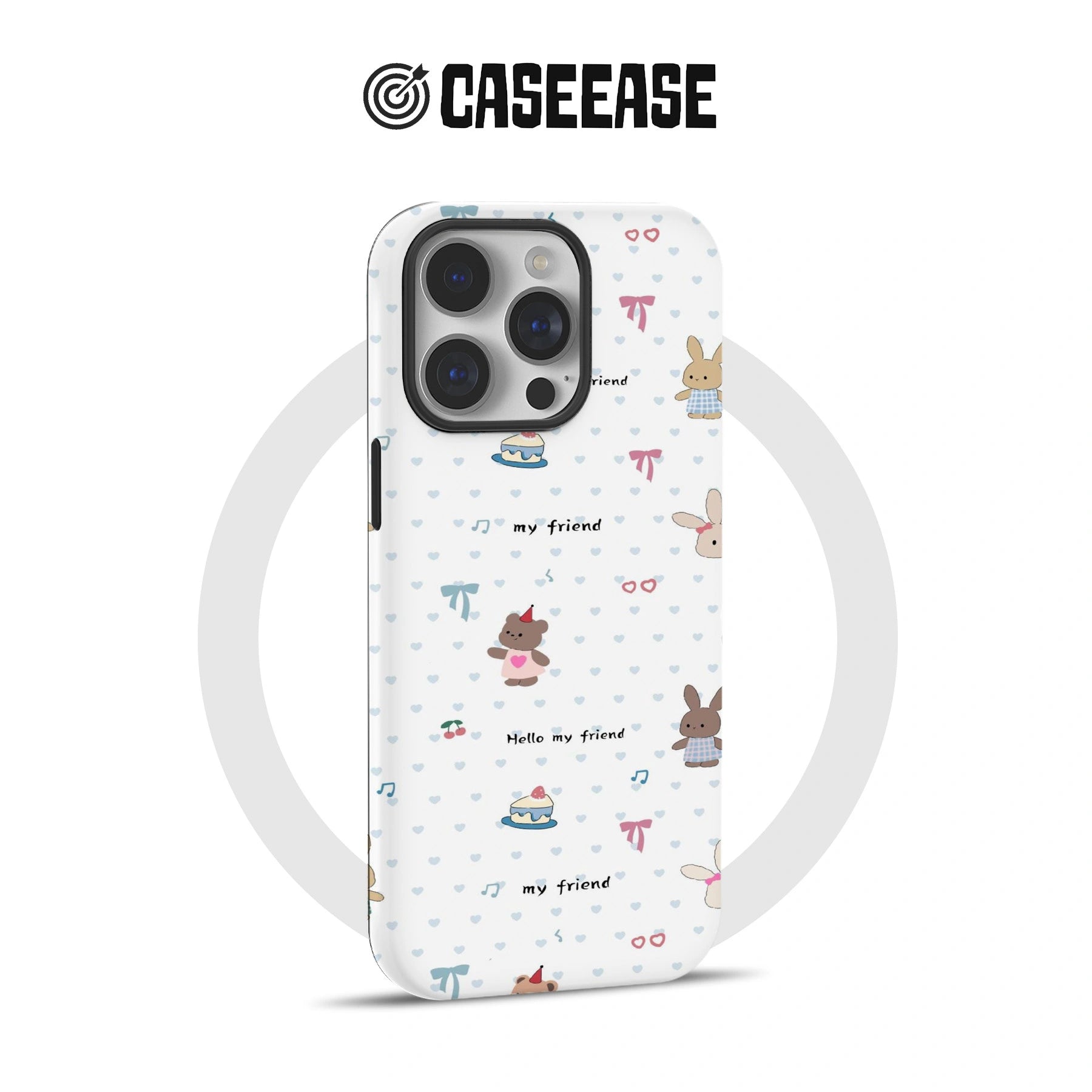 Cute Bunny and Bear Phone Case – “Hello My Friend” Cartoon Design
