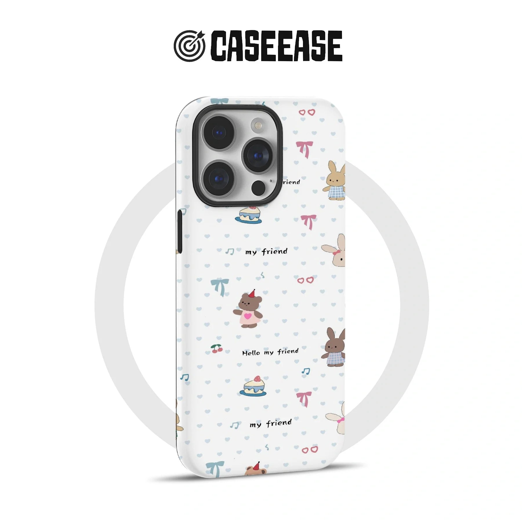 Cute Bunny and Bear Phone Case – “Hello My Friend” Cartoon Design