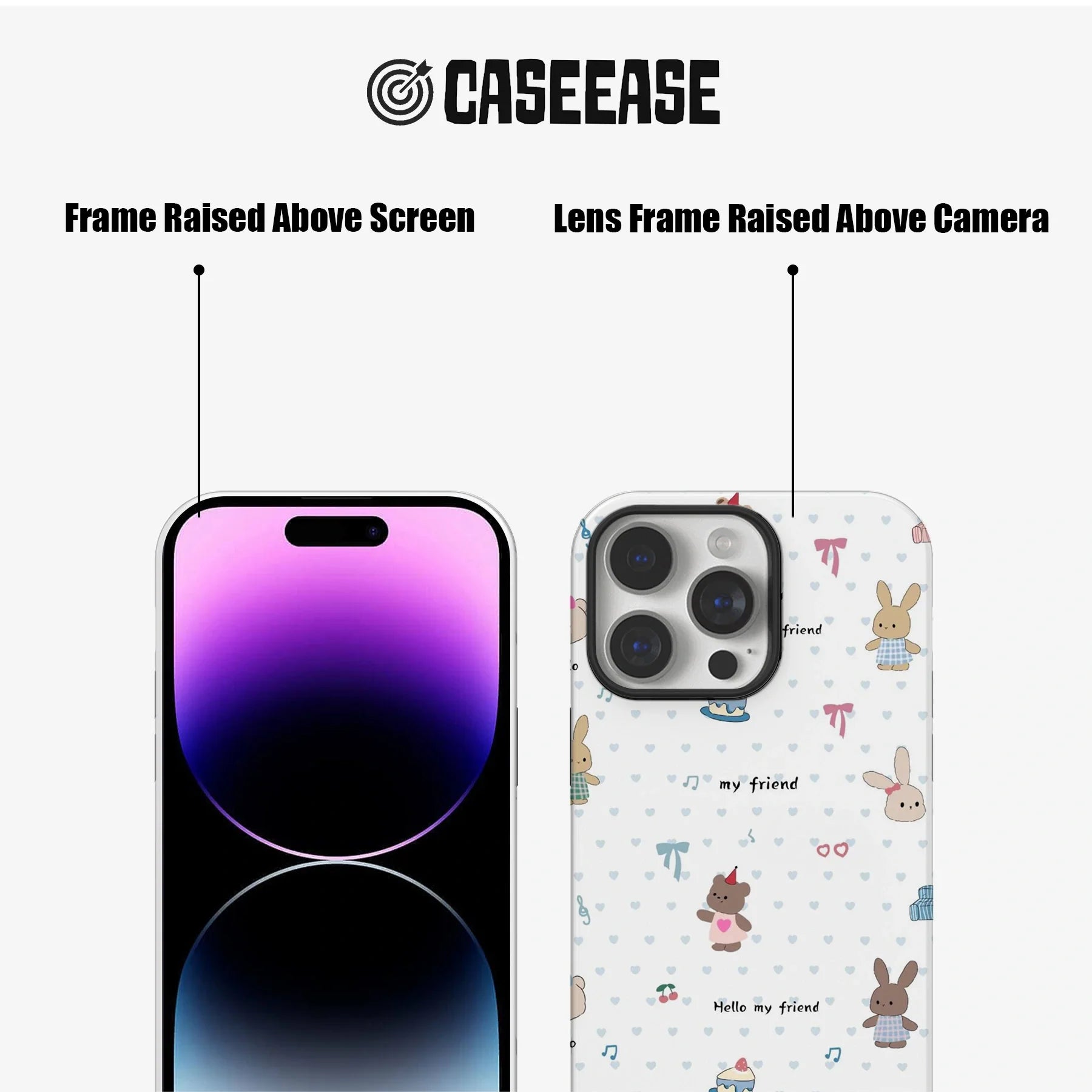 Cute Bunny and Bear Phone Case – “Hello My Friend” Cartoon Design