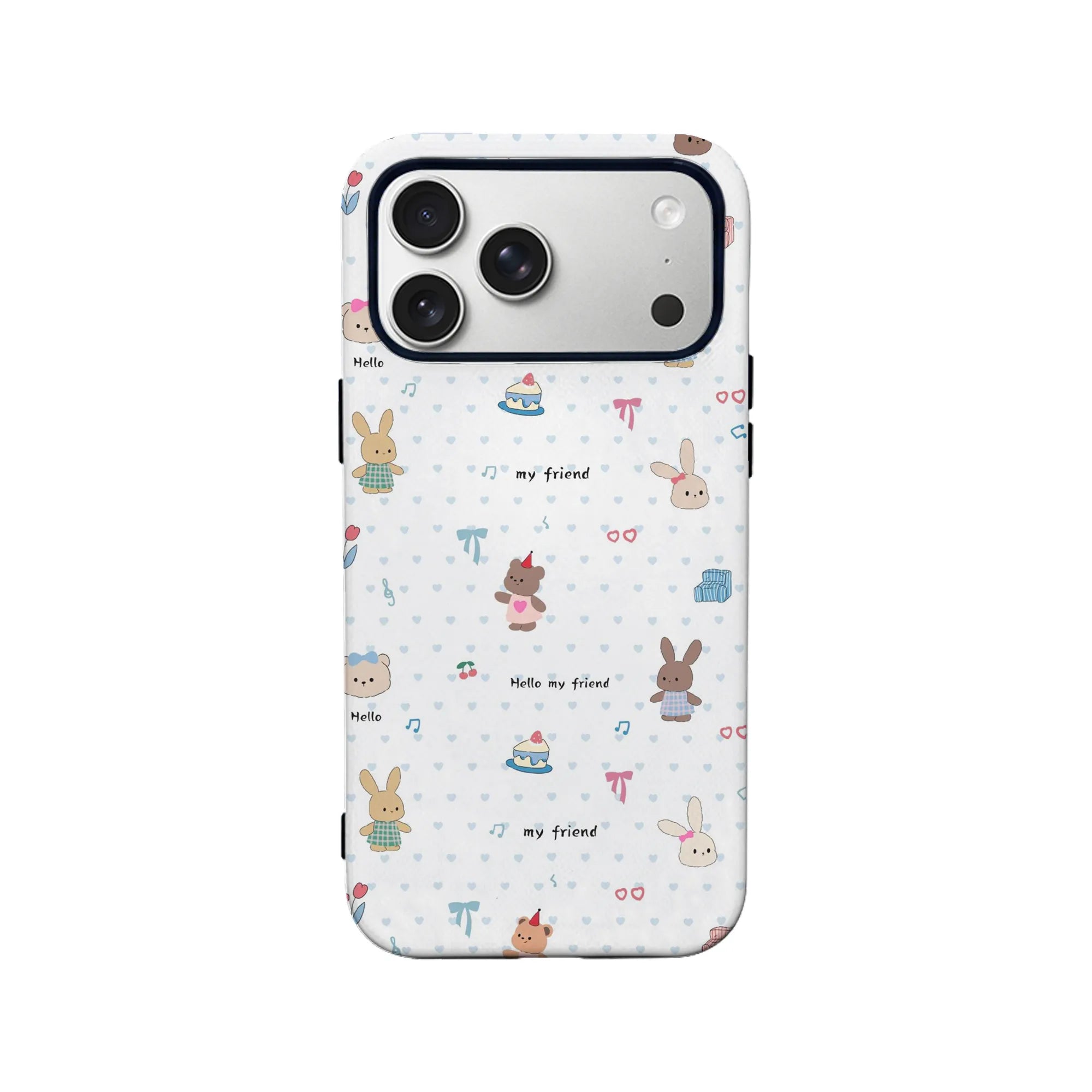 Cute Bunny and Bear Phone Case – “Hello My Friend” Cartoon Design