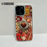 Funda artística holográfica cromada para teléfono: vibrante diseño de corazón y sol