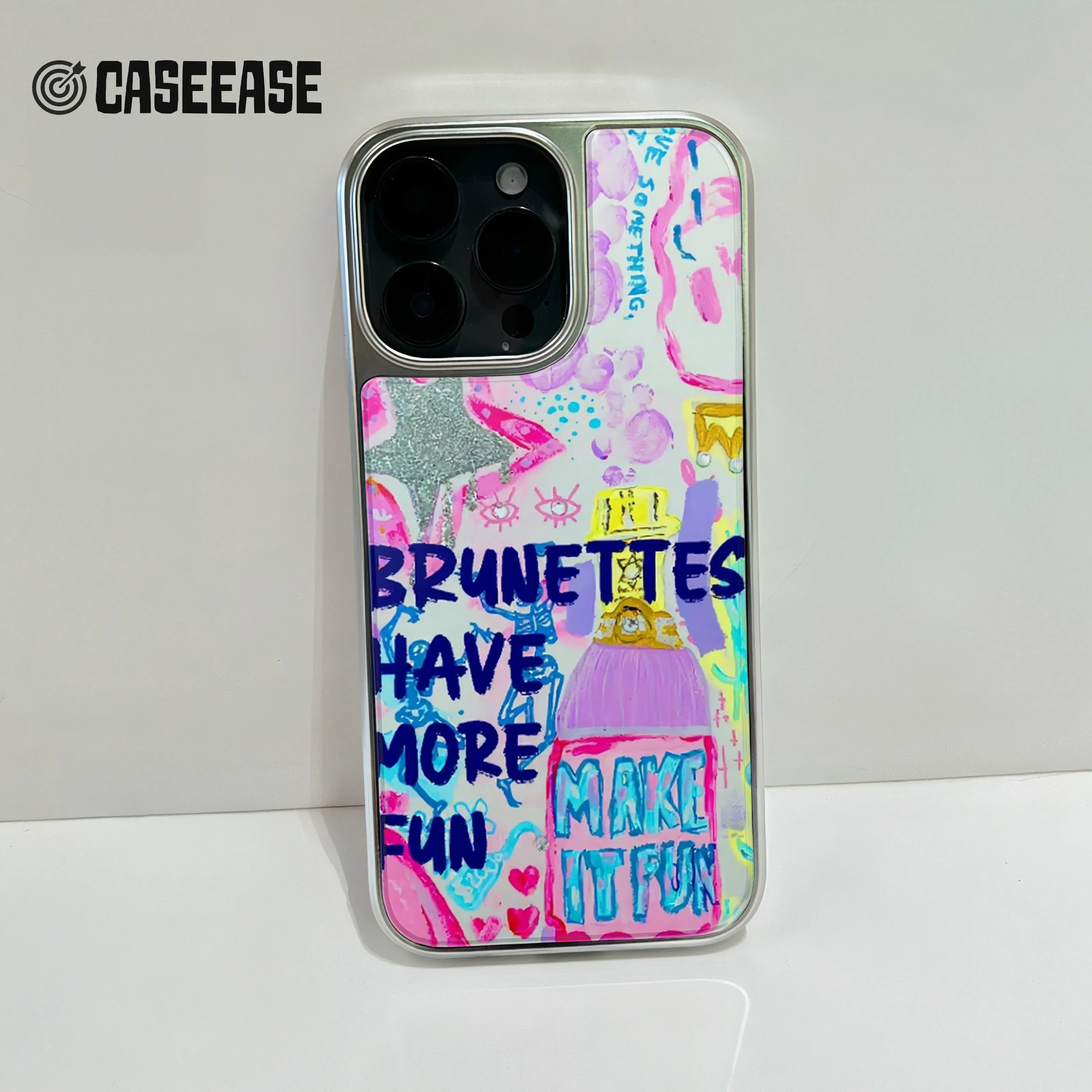 Holographic Chrome Brunette Fun Phone Case - Colorful & Playful Design