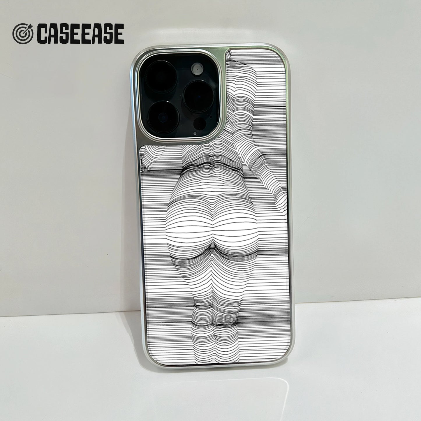 Funda holográfica cromada para iPhone 14 - Diseño artístico a rayas