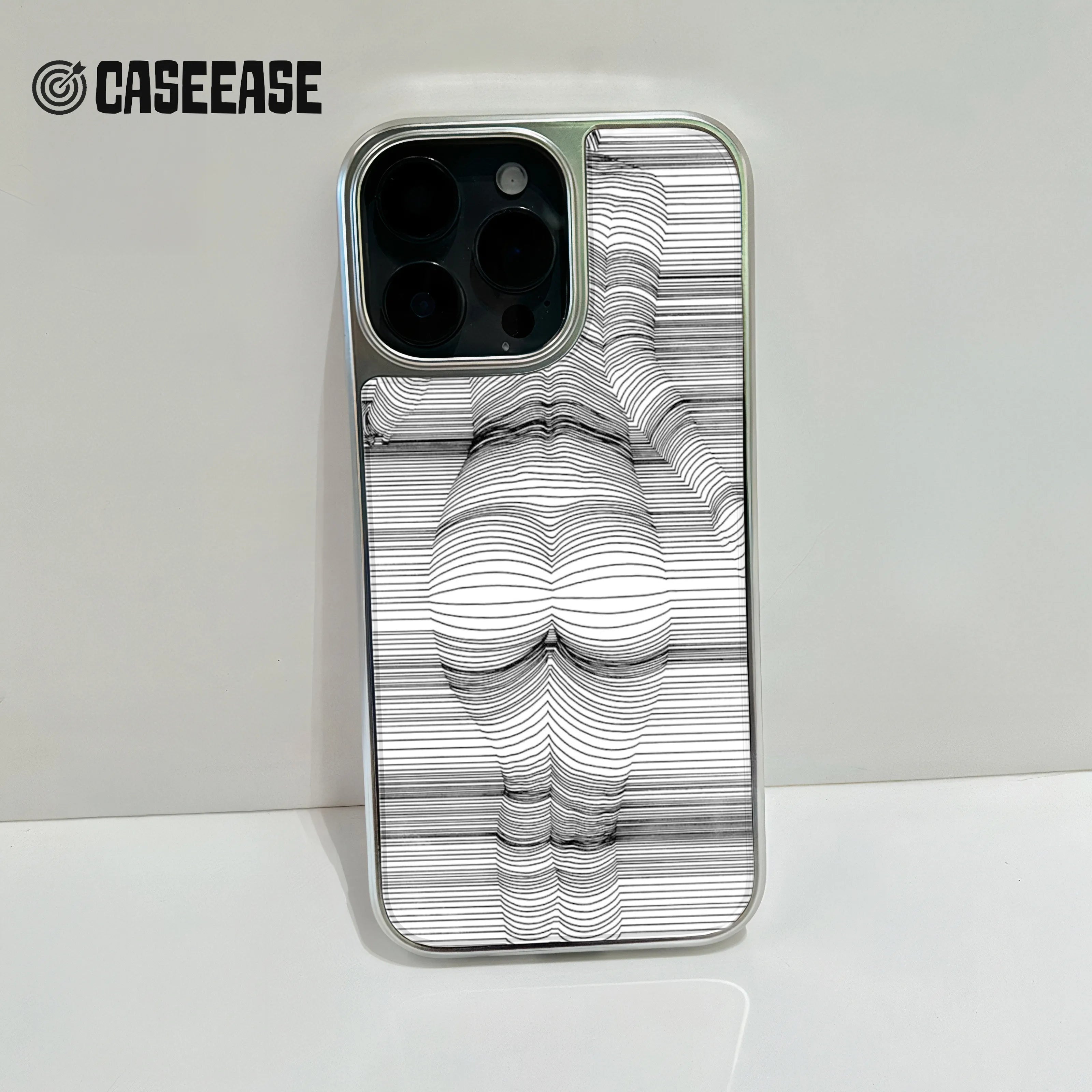 Holographic Chrome Phone Case for iPhone 14 - Striped Art Design
