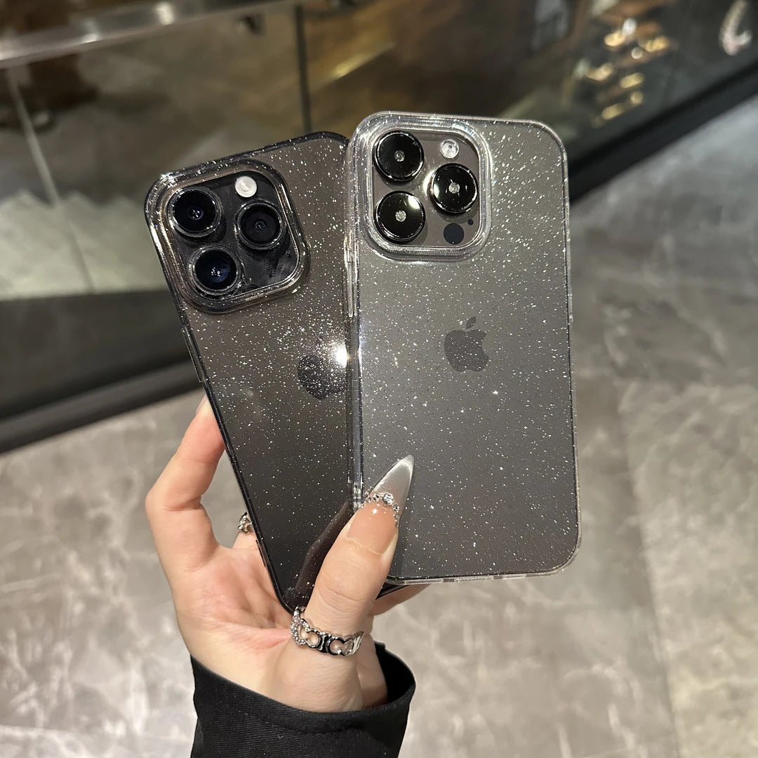 Funda de lujo con purpurina para iPhone | Protectora transparente con diamantes brillantes y protección completa para la lente de la cámara