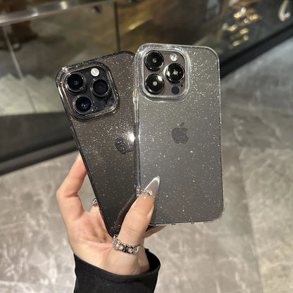 Funda de lujo con purpurina para iPhone | Protectora transparente con diamantes brillantes y protección completa para la lente de la cámara
