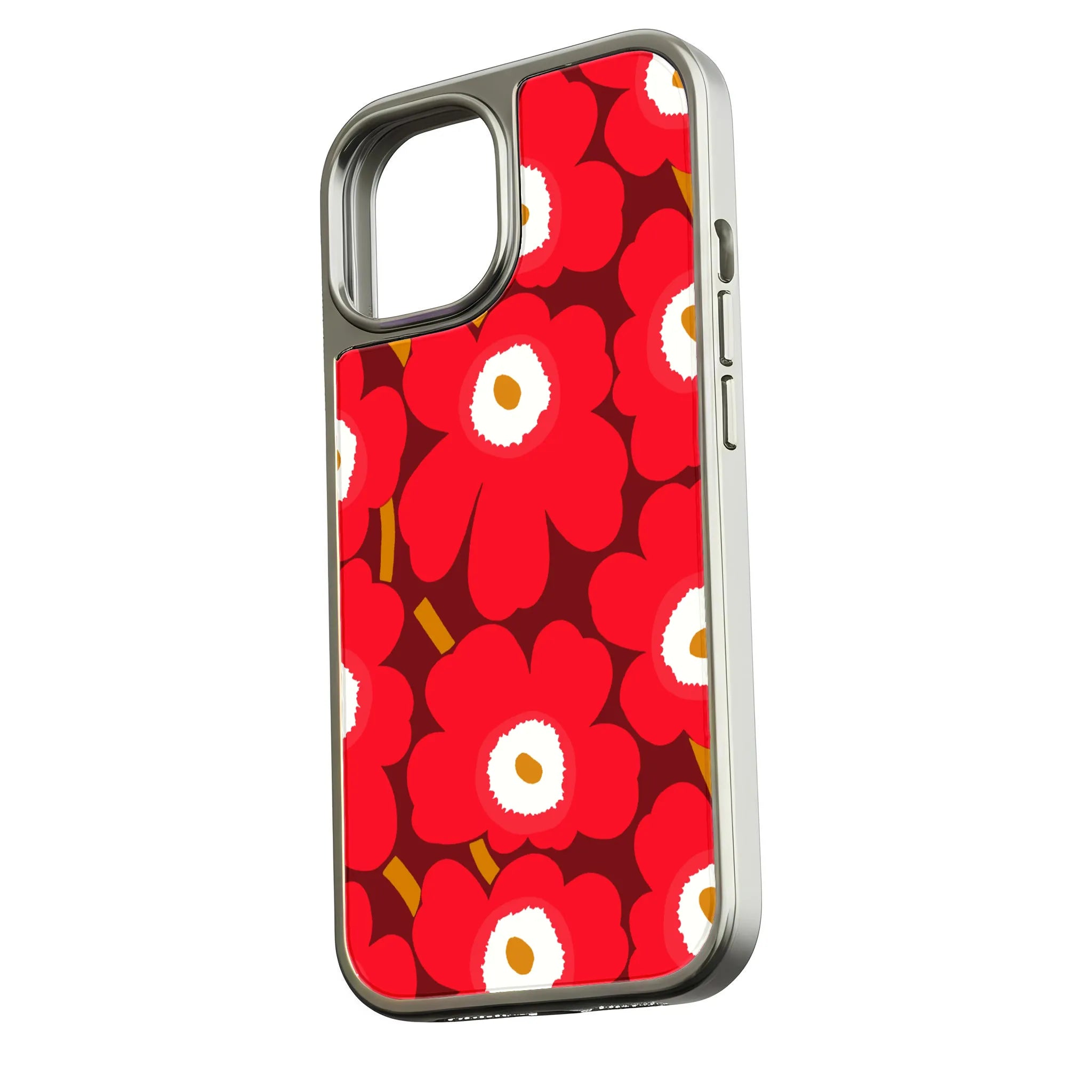 Holographic Chrome iPhone 15 Pro Case - Floral Print Design