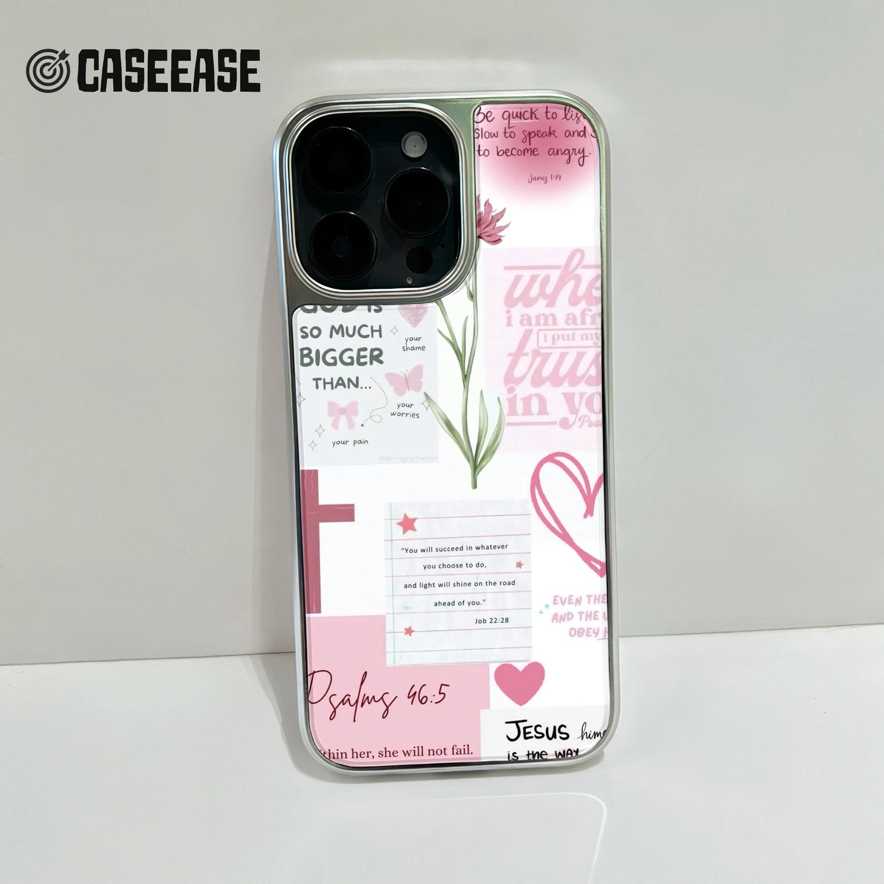 Funda holográfica cromada para teléfono - Diseño inspirado en la fe