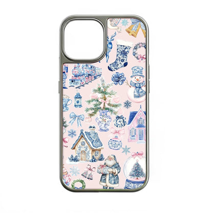 Holographic Chrome Holiday Cottage Phone Case - Vintage Christmas Design