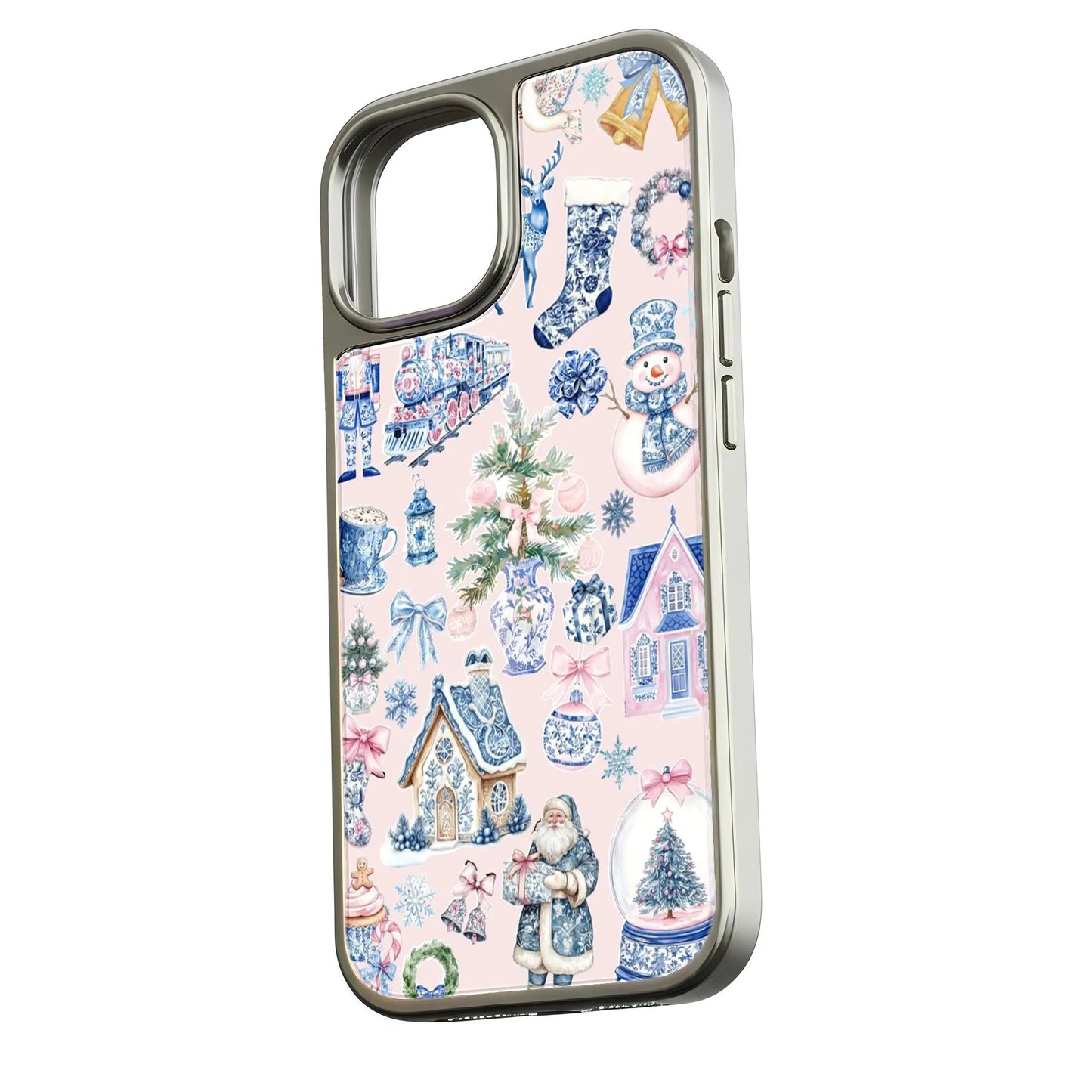 Holographic Chrome Holiday Cottage Phone Case - Vintage Christmas Design