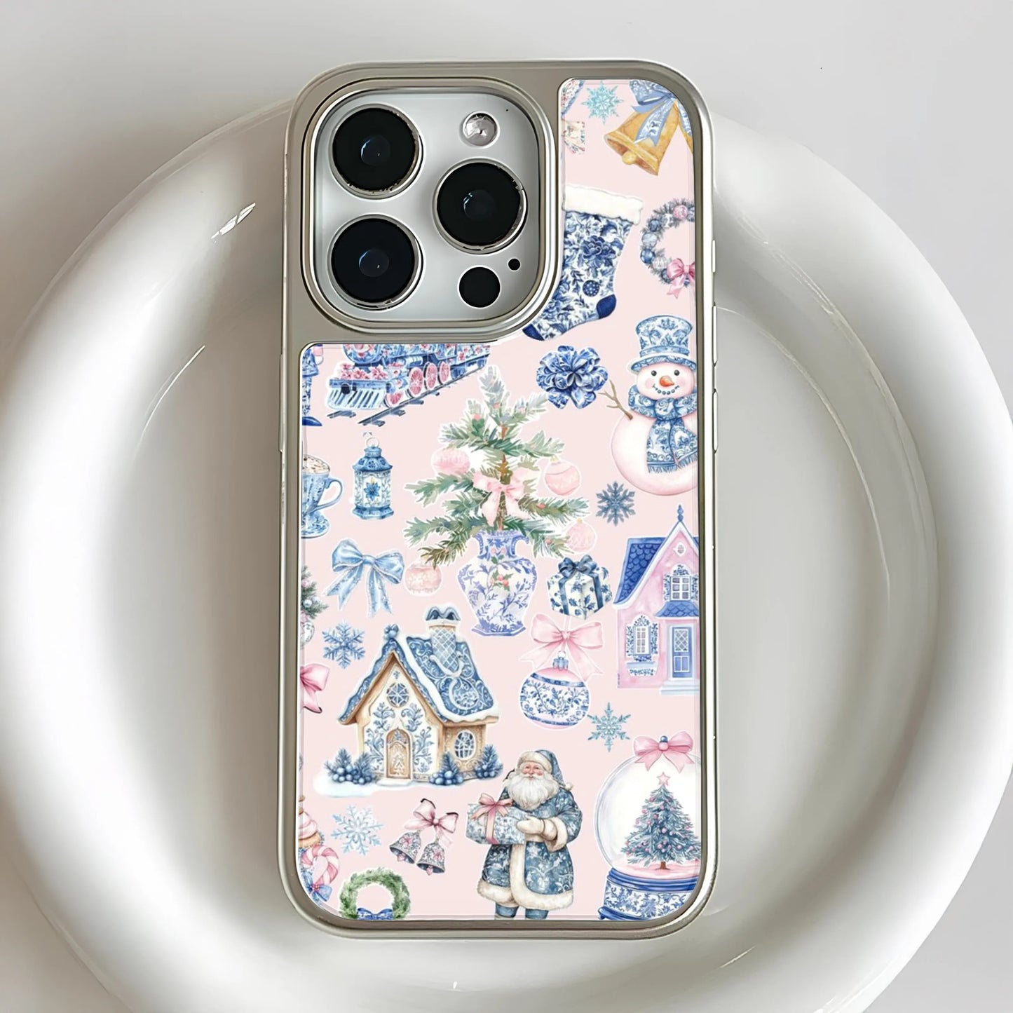 Holographic Chrome Holiday Cottage Phone Case - Vintage Christmas Design