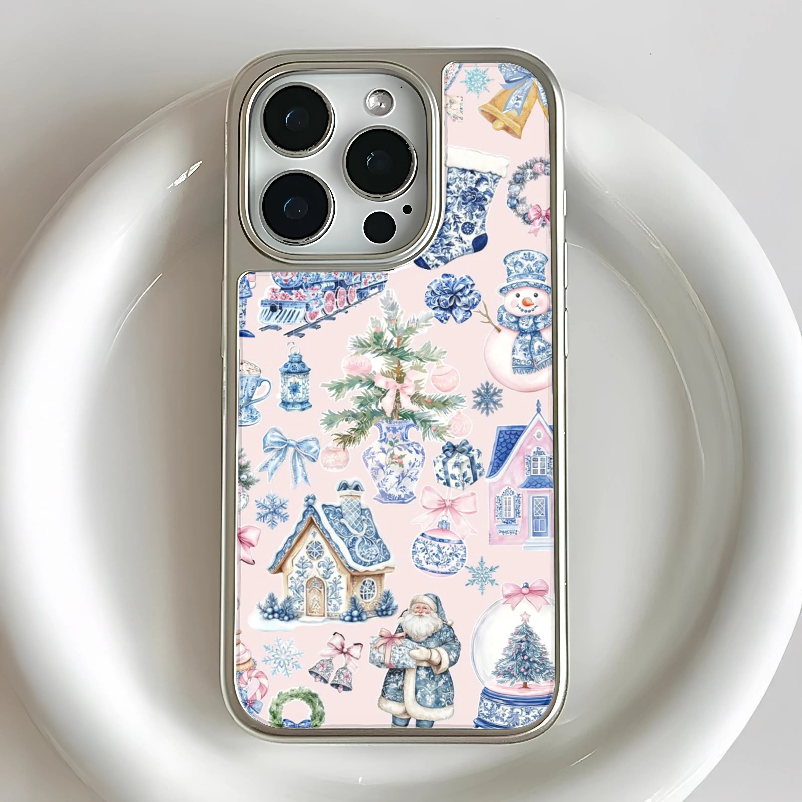 Holographic Chrome Holiday Cottage Phone Case - Vintage Christmas Design