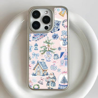 Holographic Chrome Holiday Cottage Phone Case - Vintage Christmas Design