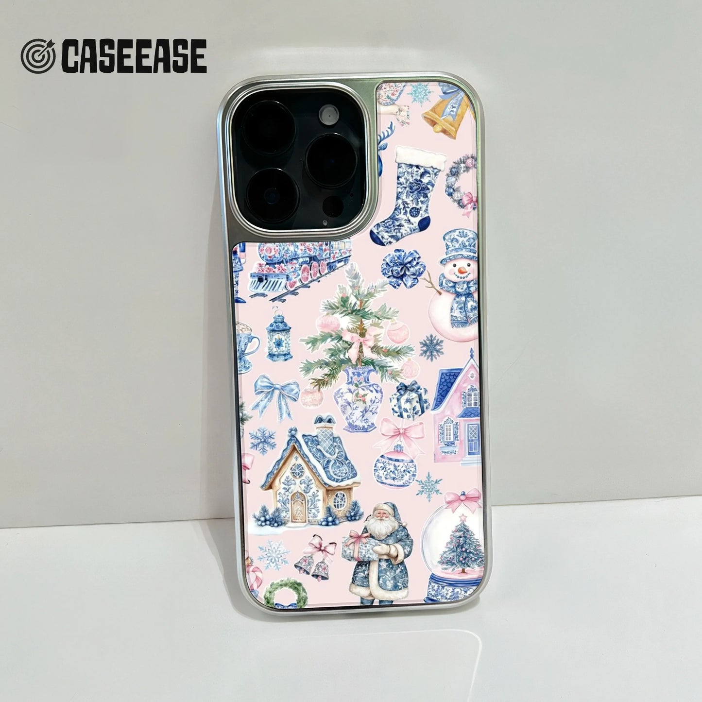 Holographic Chrome Holiday Cottage Phone Case - Vintage Christmas Design