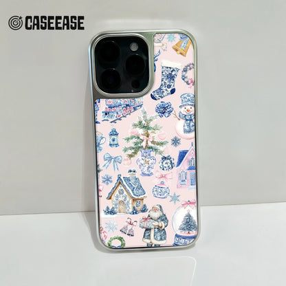 Holographic Chrome Holiday Cottage Phone Case - Vintage Christmas Design