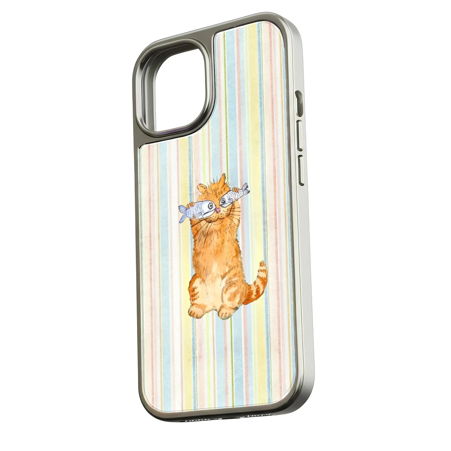 Holographic Chrome Cat Phone Case - Adorable Fish Design
