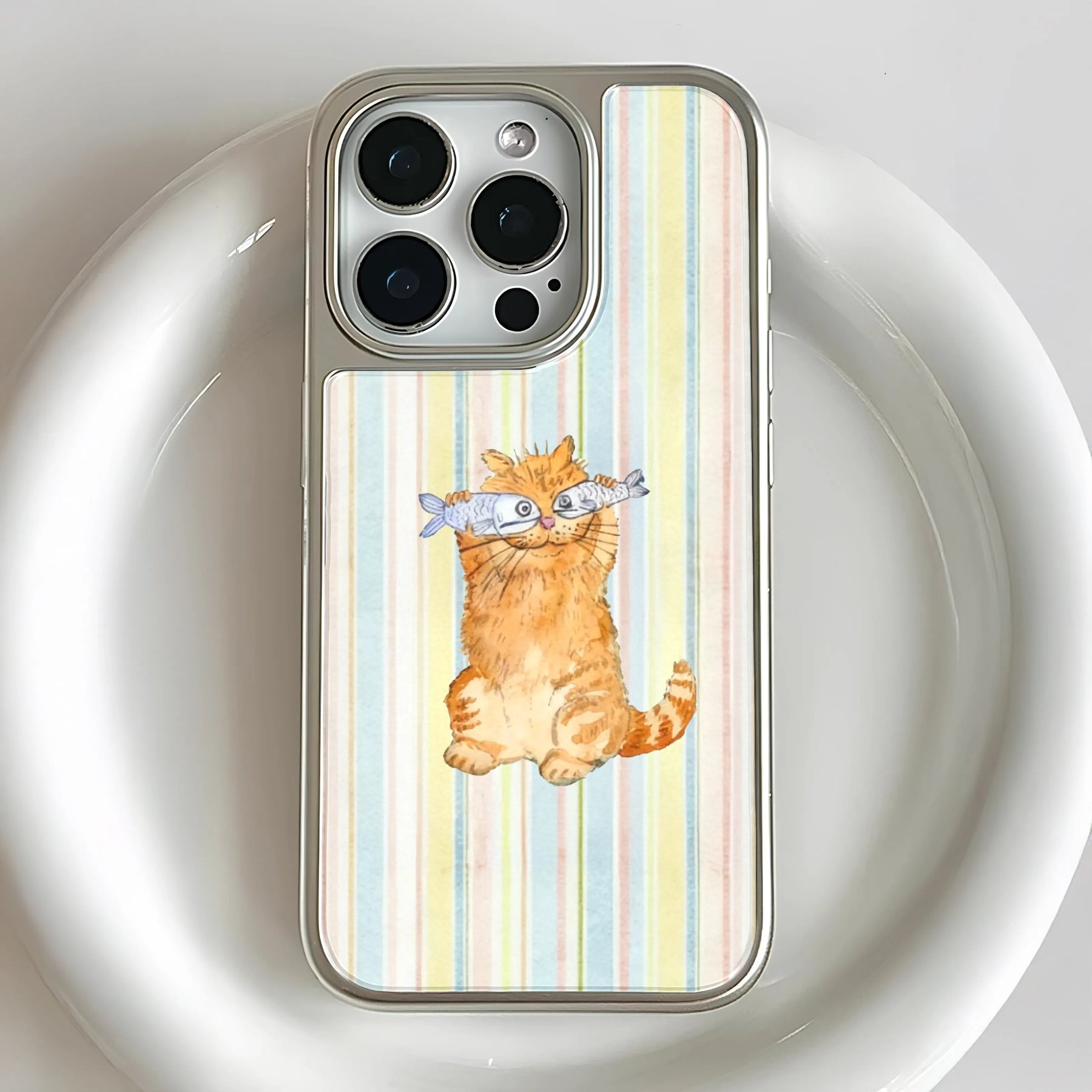 Funda holográfica cromada con diseño de gato - Adorable diseño de pez