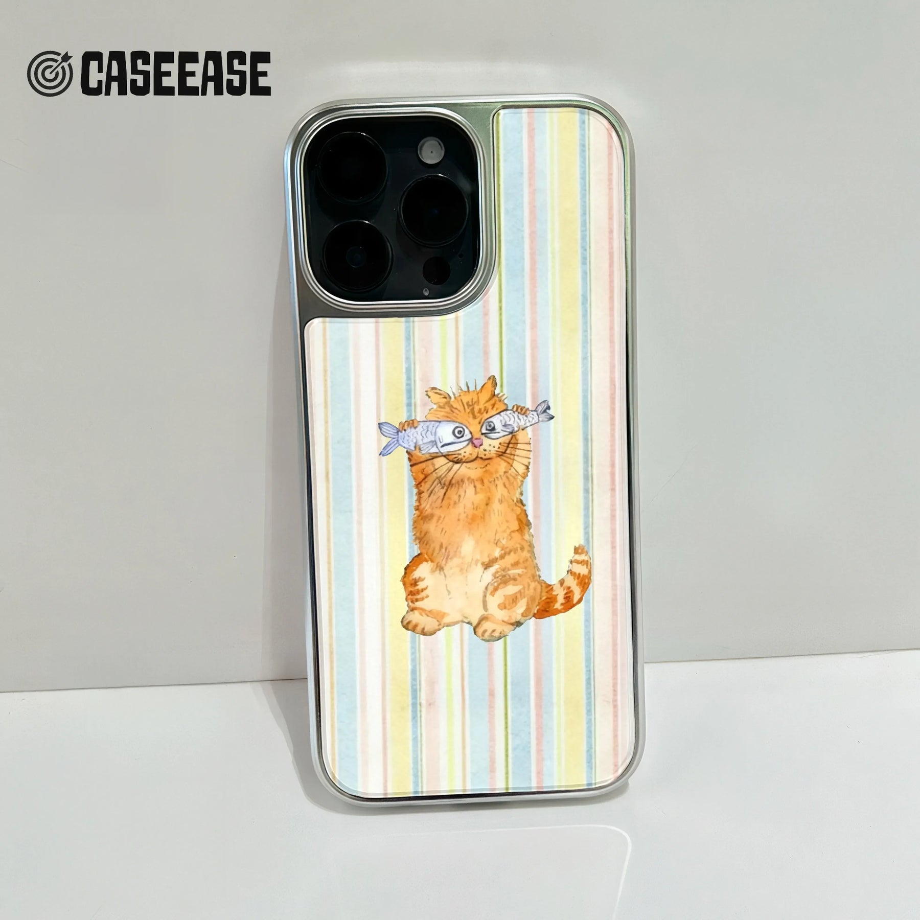 Funda holográfica cromada con diseño de gato - Adorable diseño de pez