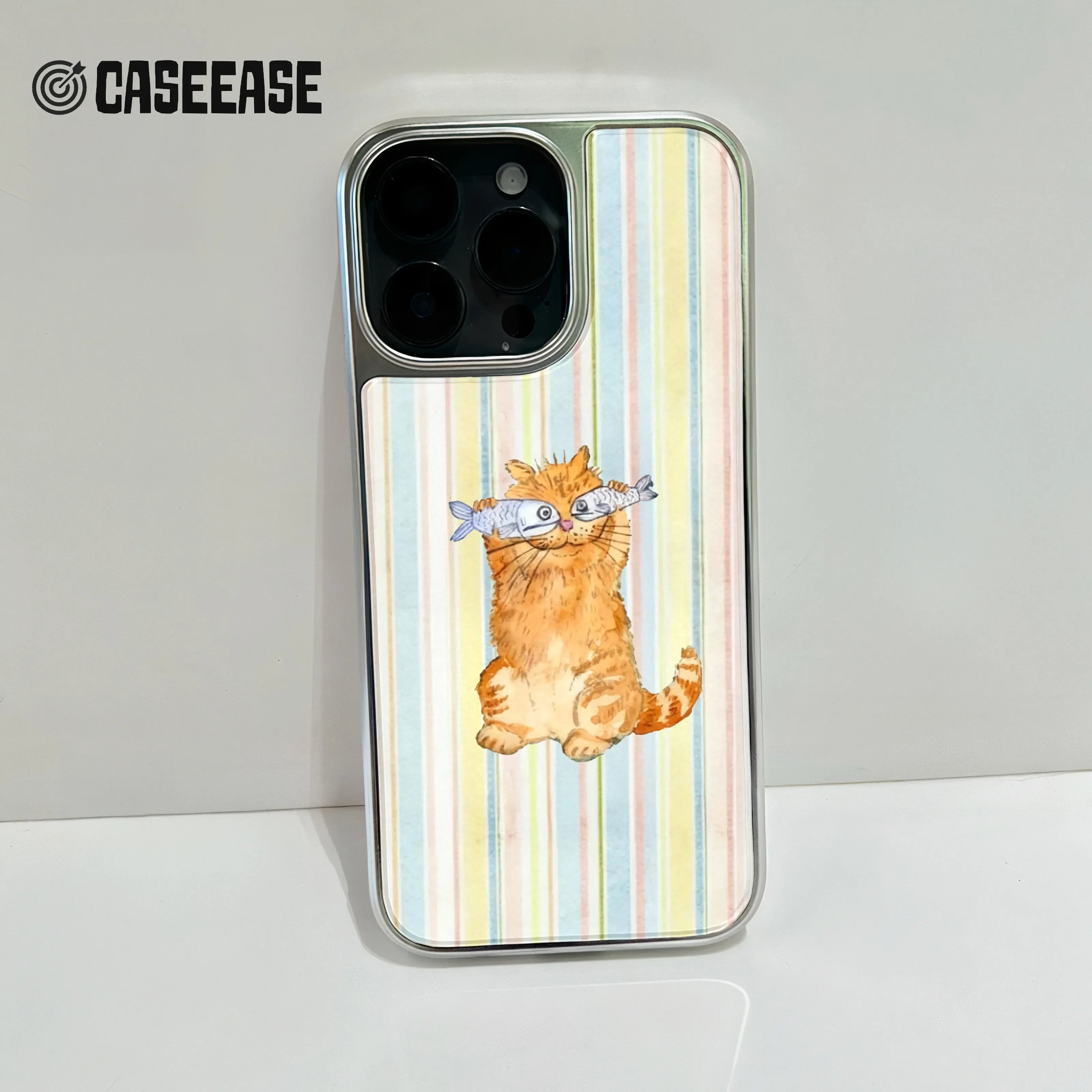 Holographic Chrome Cat Phone Case - Adorable Fish Design
