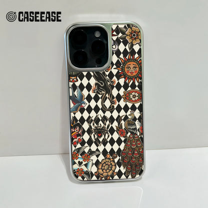 Holographic Chrome Tattoo Phone Case - Vintage Design & Unique Art