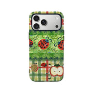 Funda para teléfono con estampado de mariquita y manzana