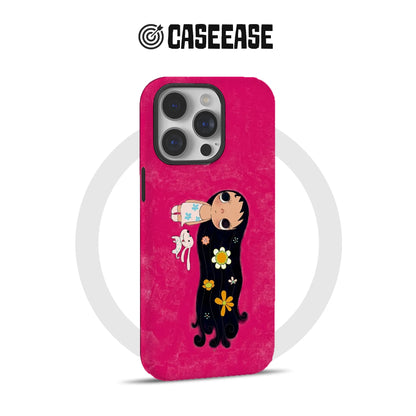 Cute Girl and Bunny Pink Phone Case