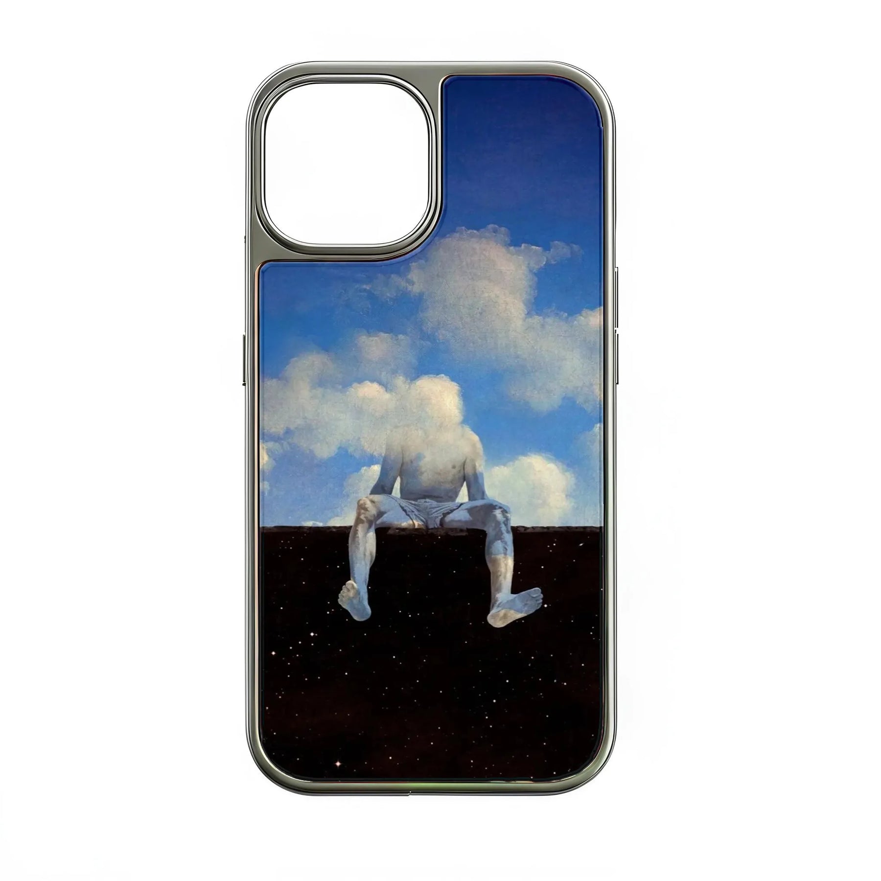 iPhone 14 Pro용 구름 속 홀로그램 크롬 헤드 폰 케이스 - Dreamy Cosmic Design