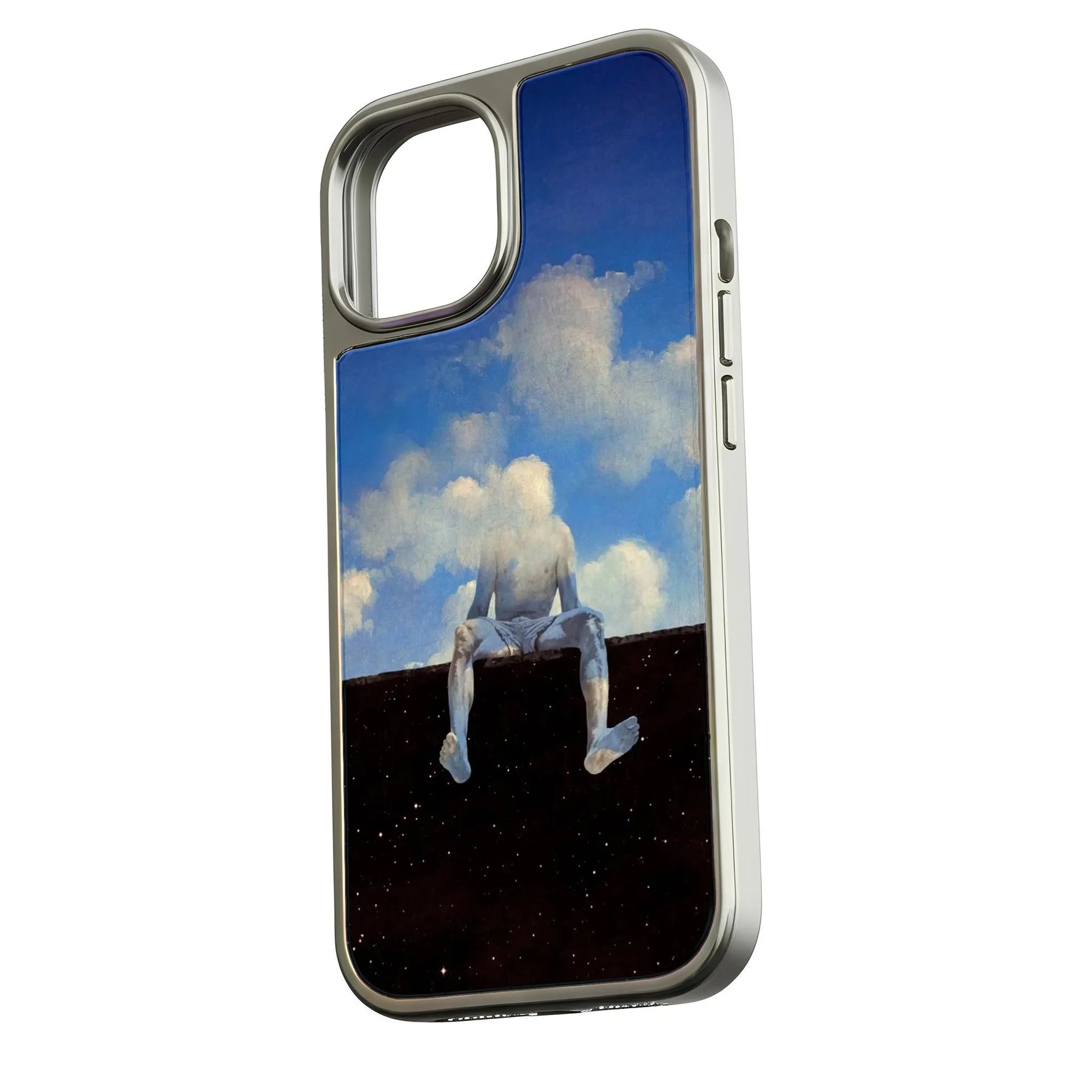 iPhone 14 Pro용 구름 속 홀로그램 크롬 헤드 폰 케이스 - Dreamy Cosmic Design