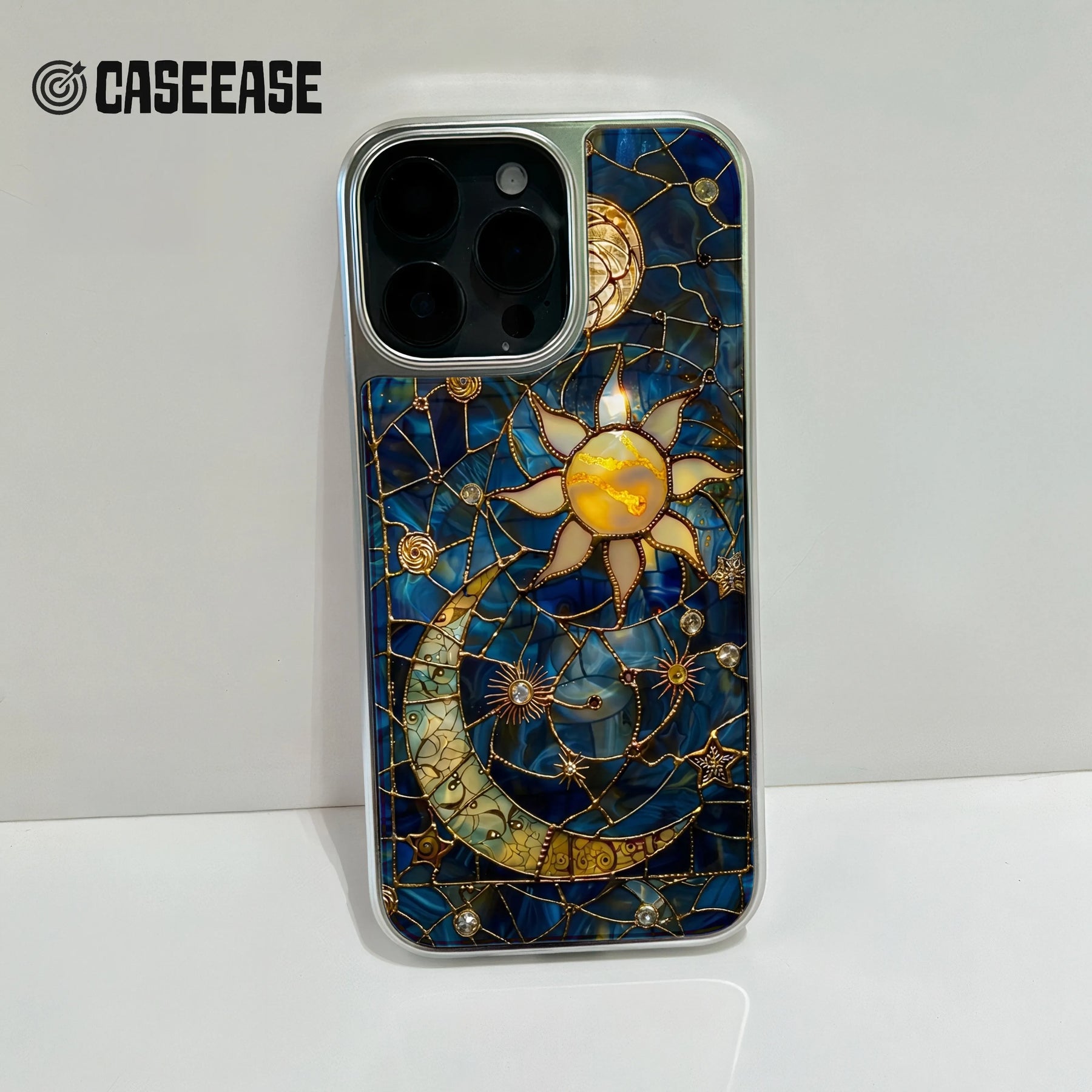 Holographic Chrome Moon and Sun Phone Case - Celestial Design