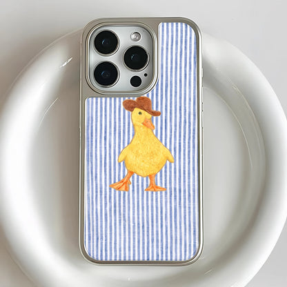 Holographic Chrome Duck Phone Case - Playful Cowboy Design