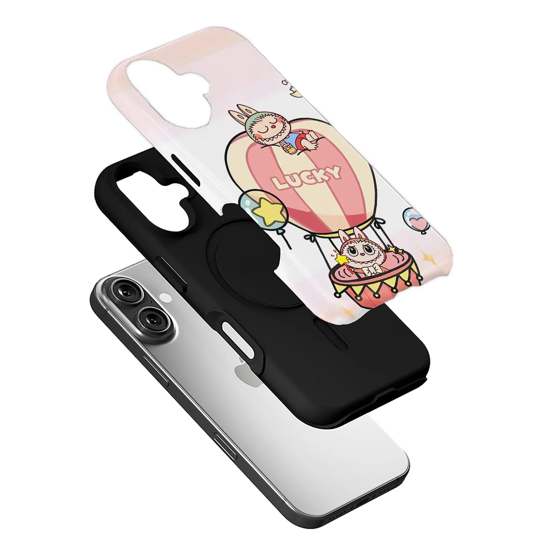 Funda para teléfono Labubu con globo aerostático de la suerte